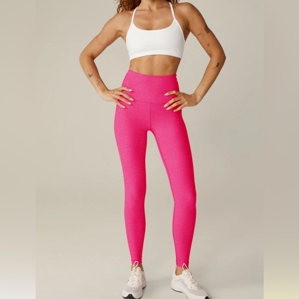 Space Dye Pink Heathered Beyond Yoga Midi Legging Small
